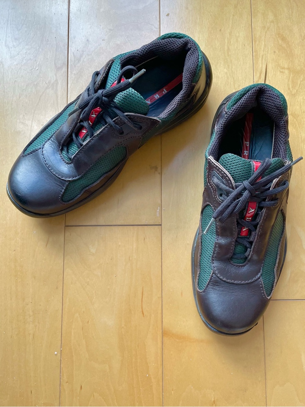 Vintage Prada Leather Sneakers in Brown and Green Size 37